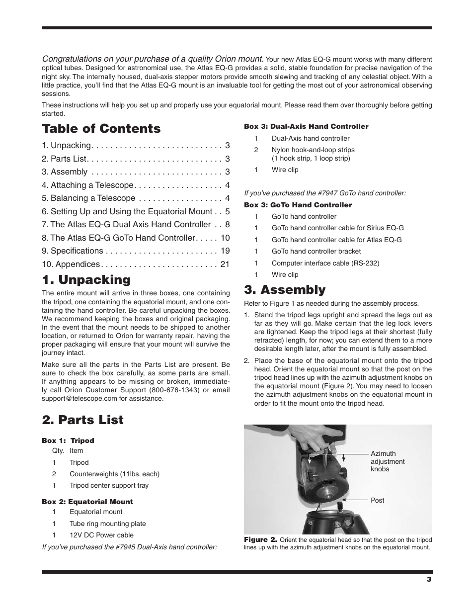 Orion ATLAS EQ-G User Manual | Page 3 / 27