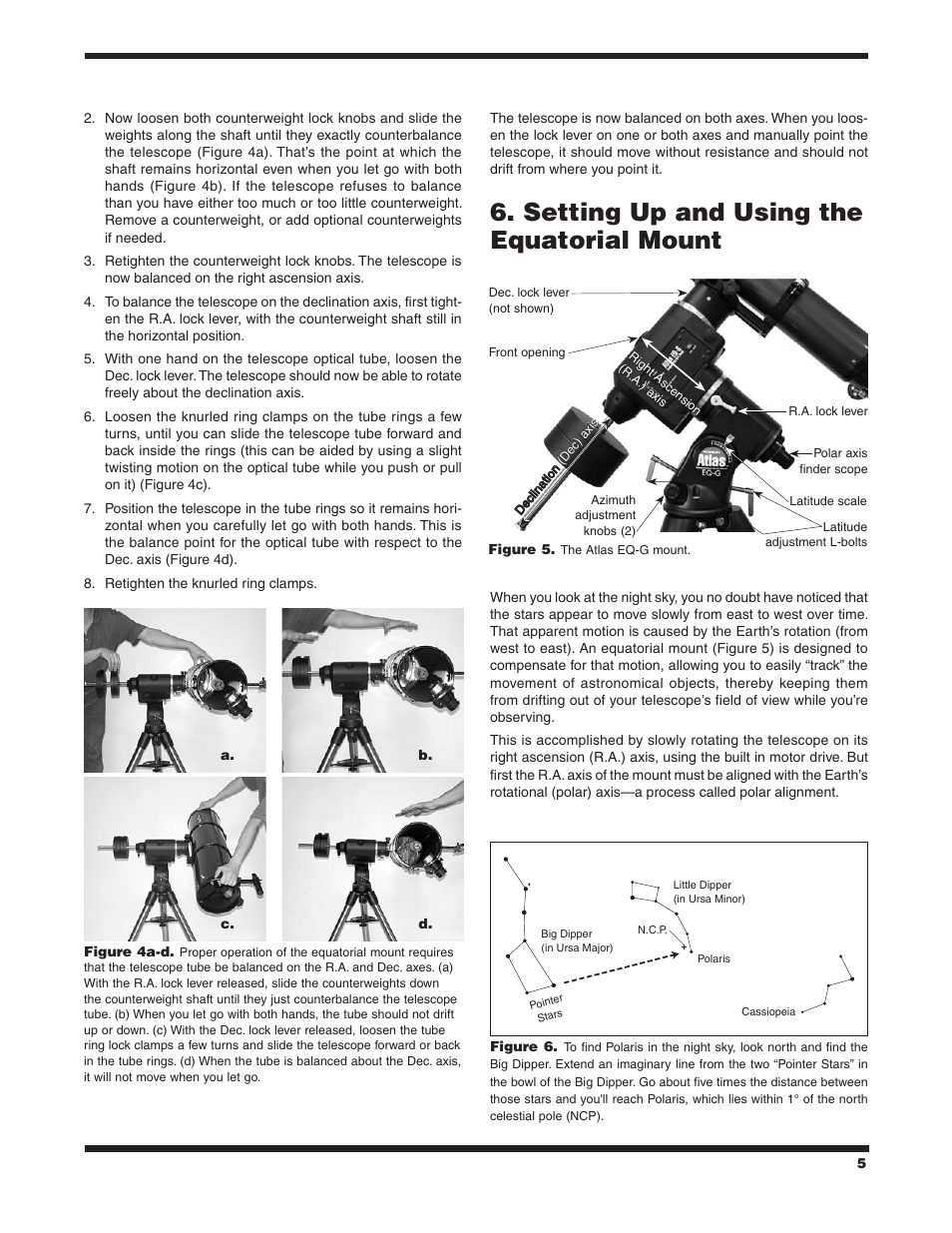 Setting up and using the equatorial mount | Orion ATLAS EQ-G User Manual | Page 5 / 27