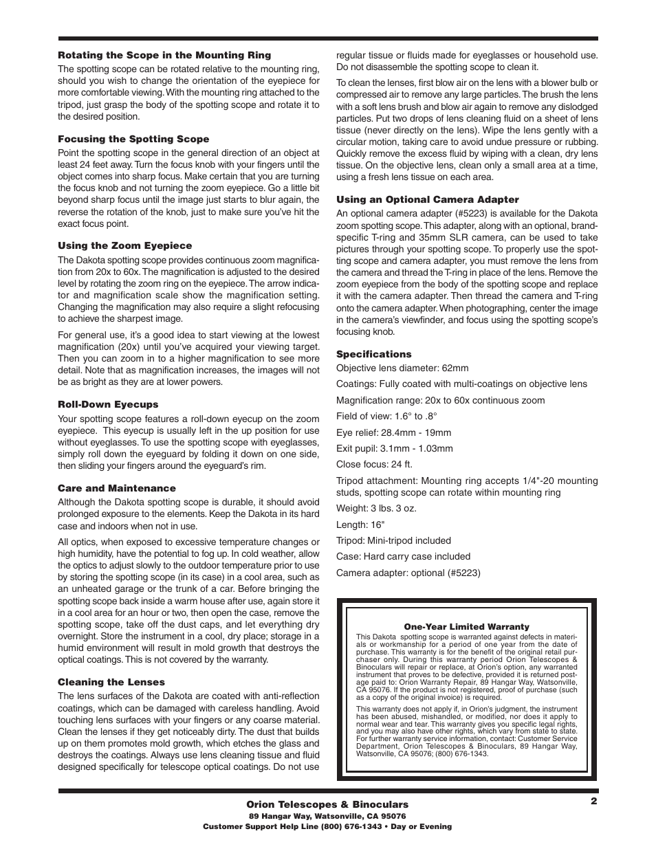 Orion DAKOTA 9379 User Manual | Page 2 / 2