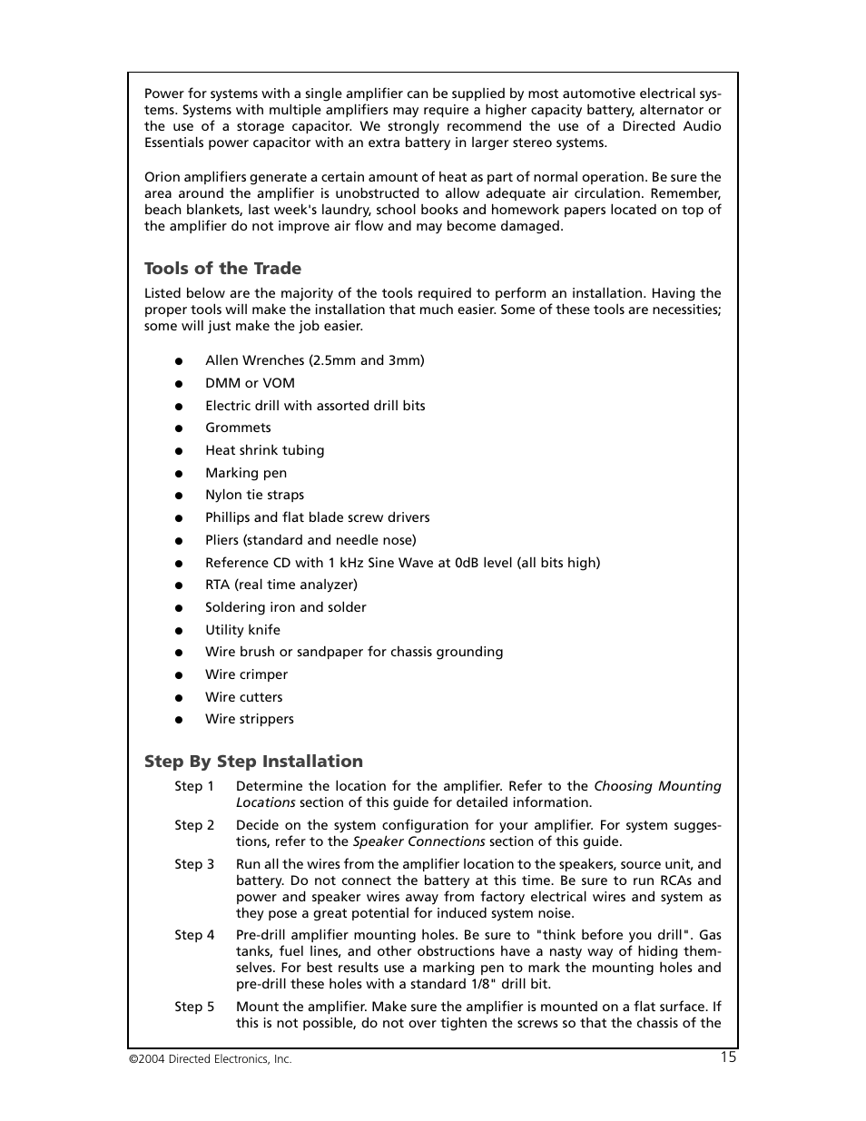 Tools of the trade, Step by step installation | Orion 6000 User Manual | Page 16 / 22