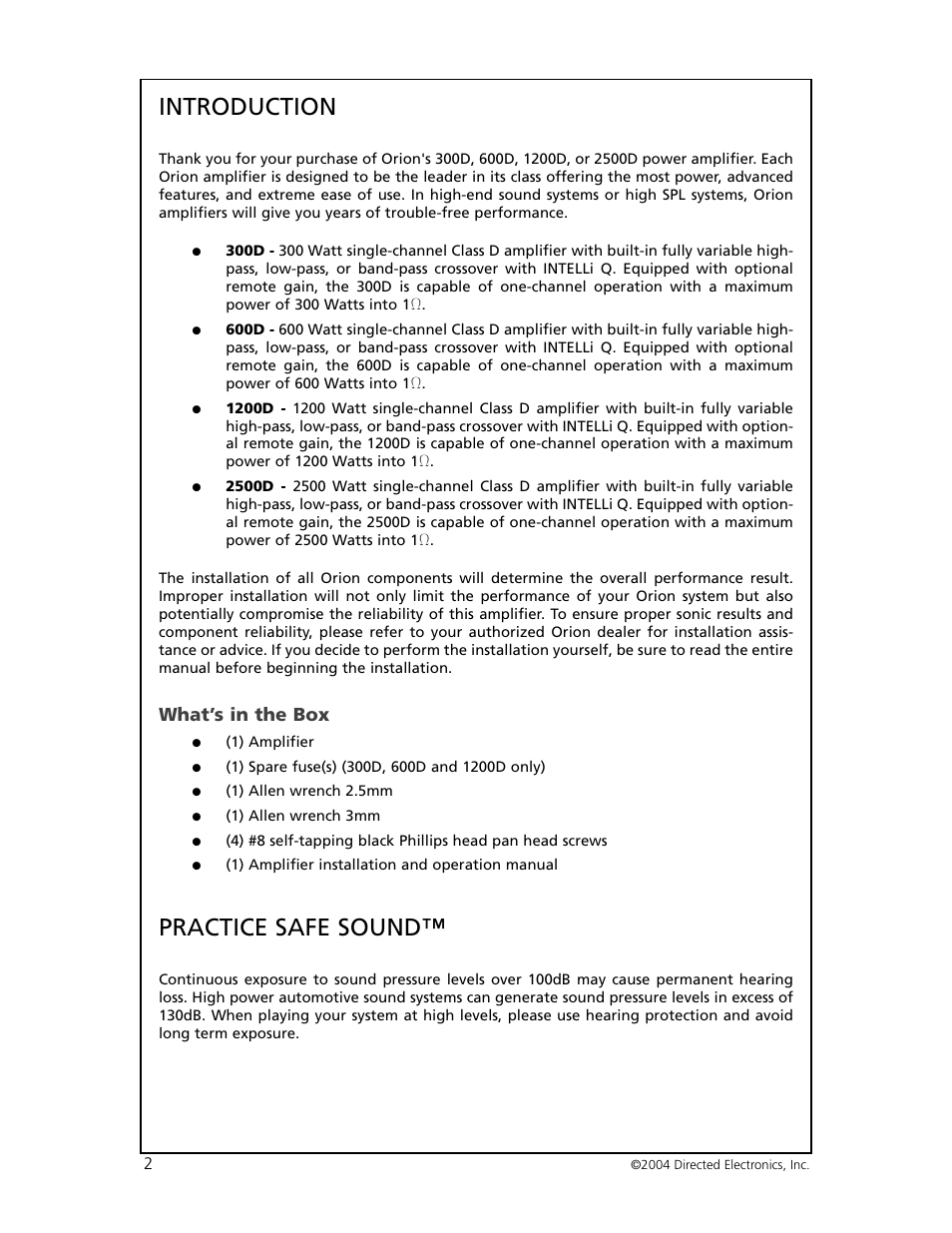 Introduction, Practice safe sound, What’s in the box | Orion 6000 User Manual | Page 3 / 22