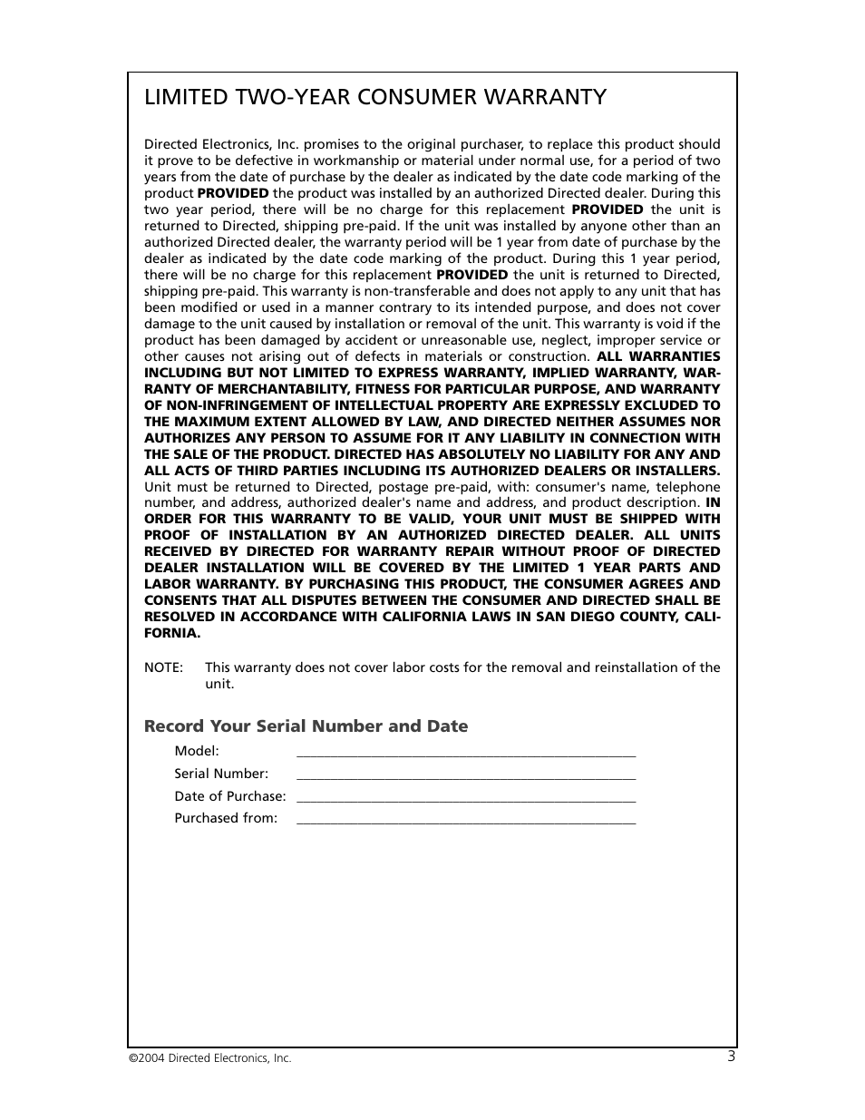 Limited two-year consumer warranty | Orion 6000 User Manual | Page 4 / 22