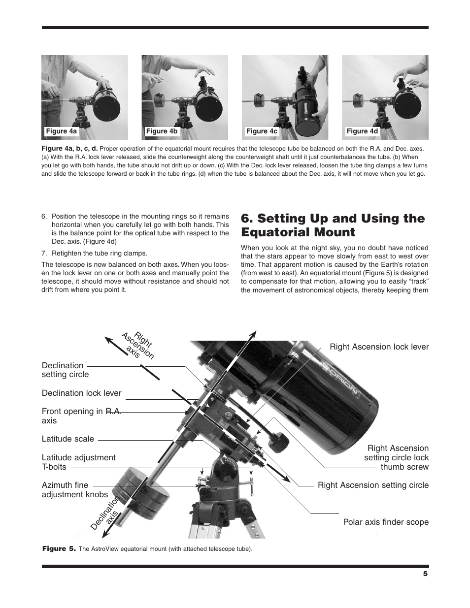 Setting up and using the equatorial mount | Orion ASTROVIEW 9822 User Manual | Page 5 / 10
