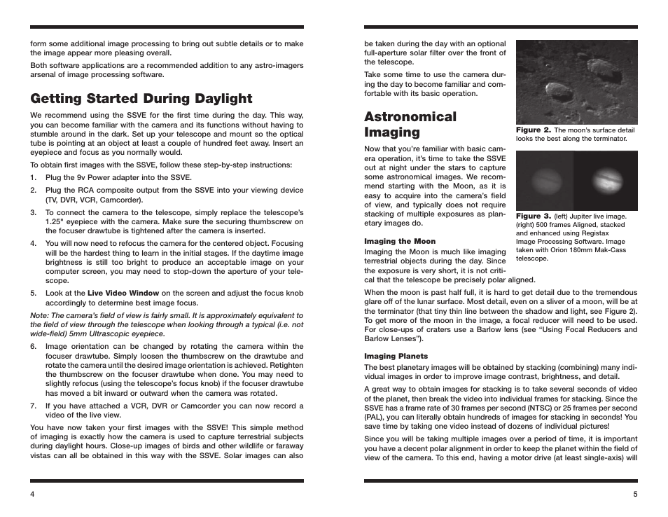 Getting started during daylight, Astronomical imaging | Orion STARSHOOT 52176 User Manual | Page 3 / 6