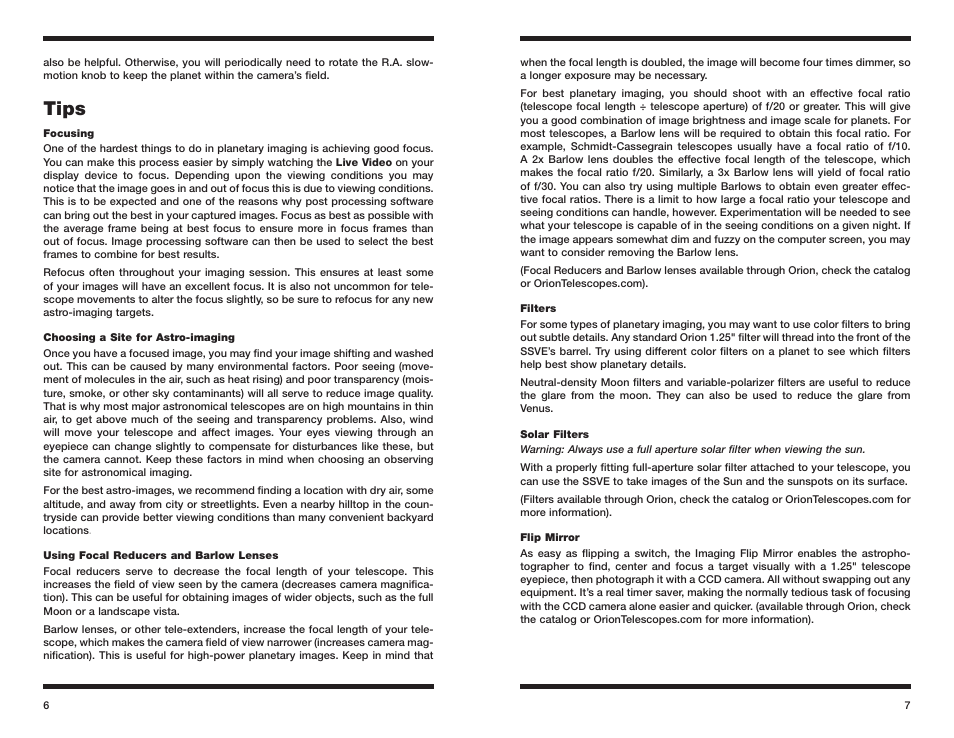 Tips | Orion STARSHOOT 52176 User Manual | Page 4 / 6
