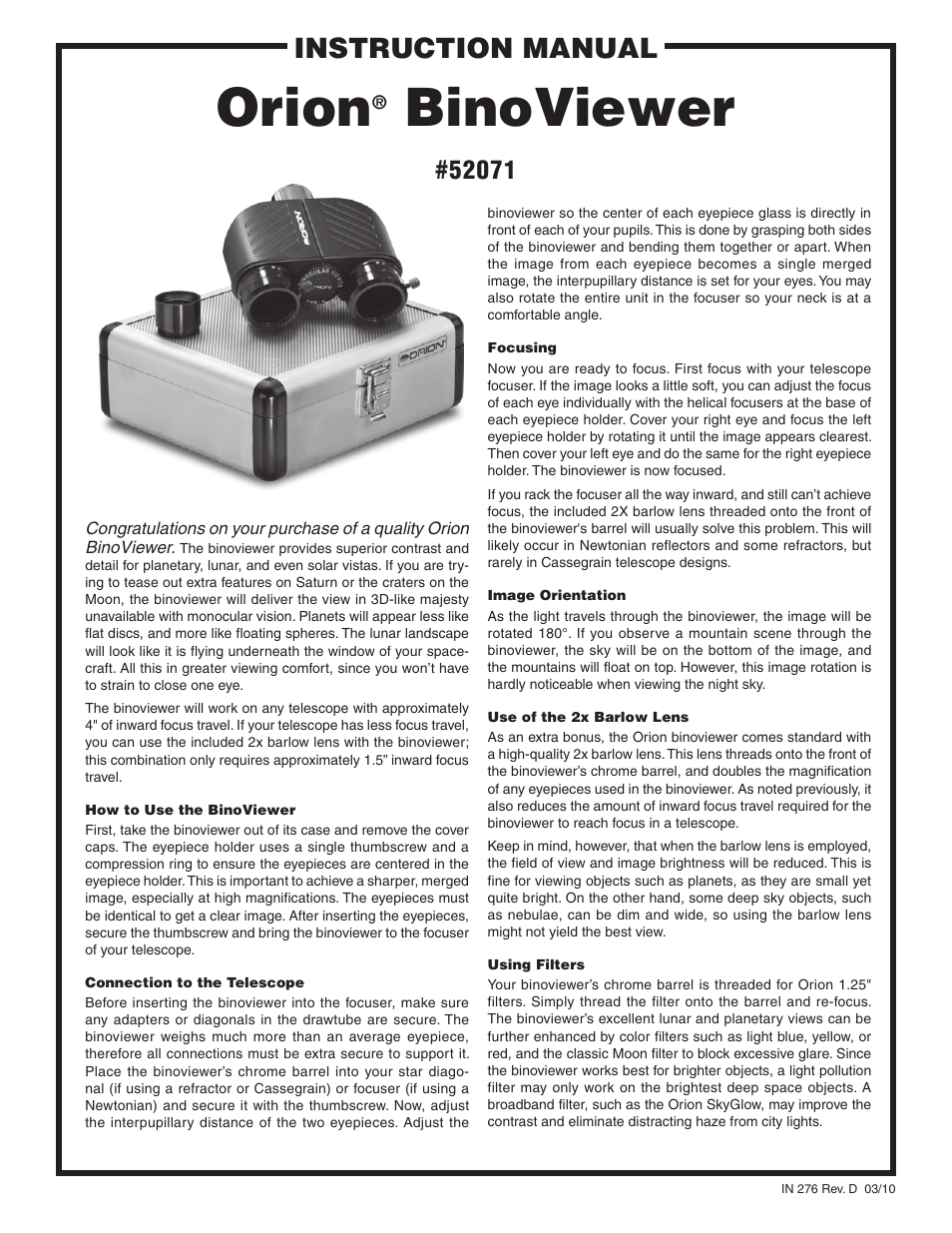 Orion 52071 User Manual | 2 pages