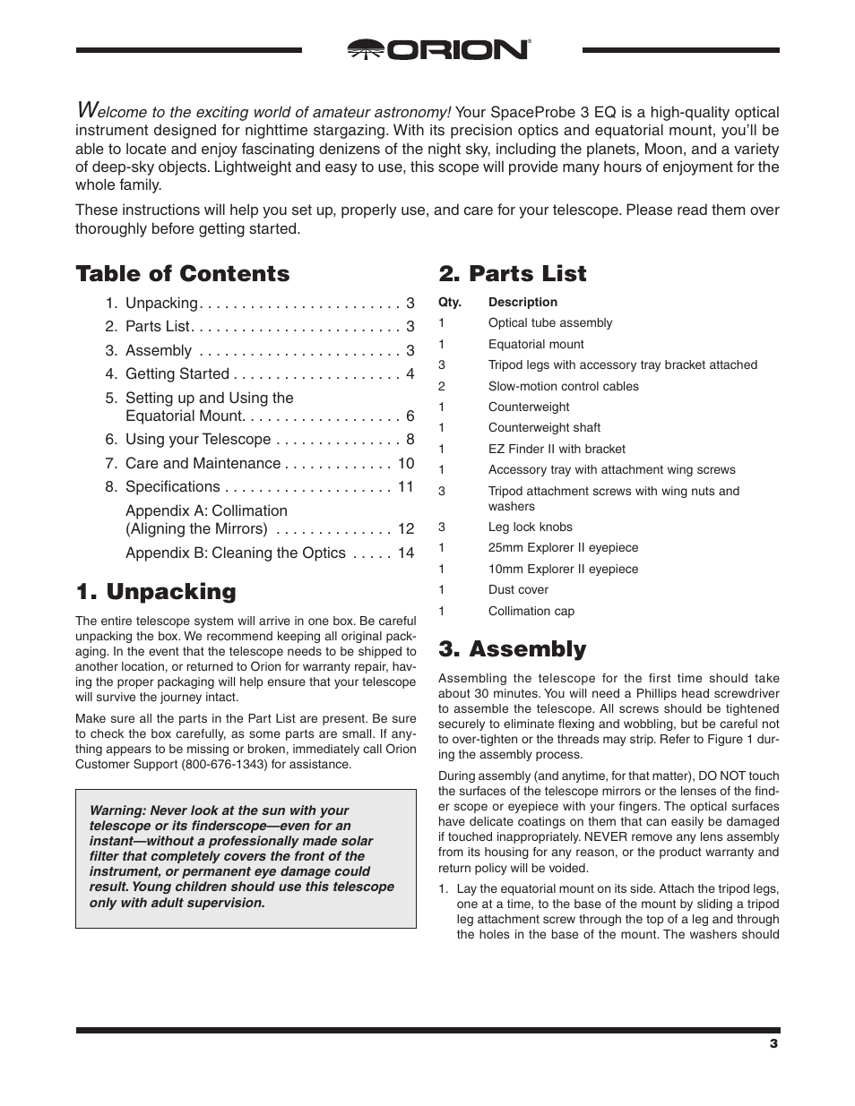 Orion SPACE PROBE 9843 User Manual | Page 3 / 15