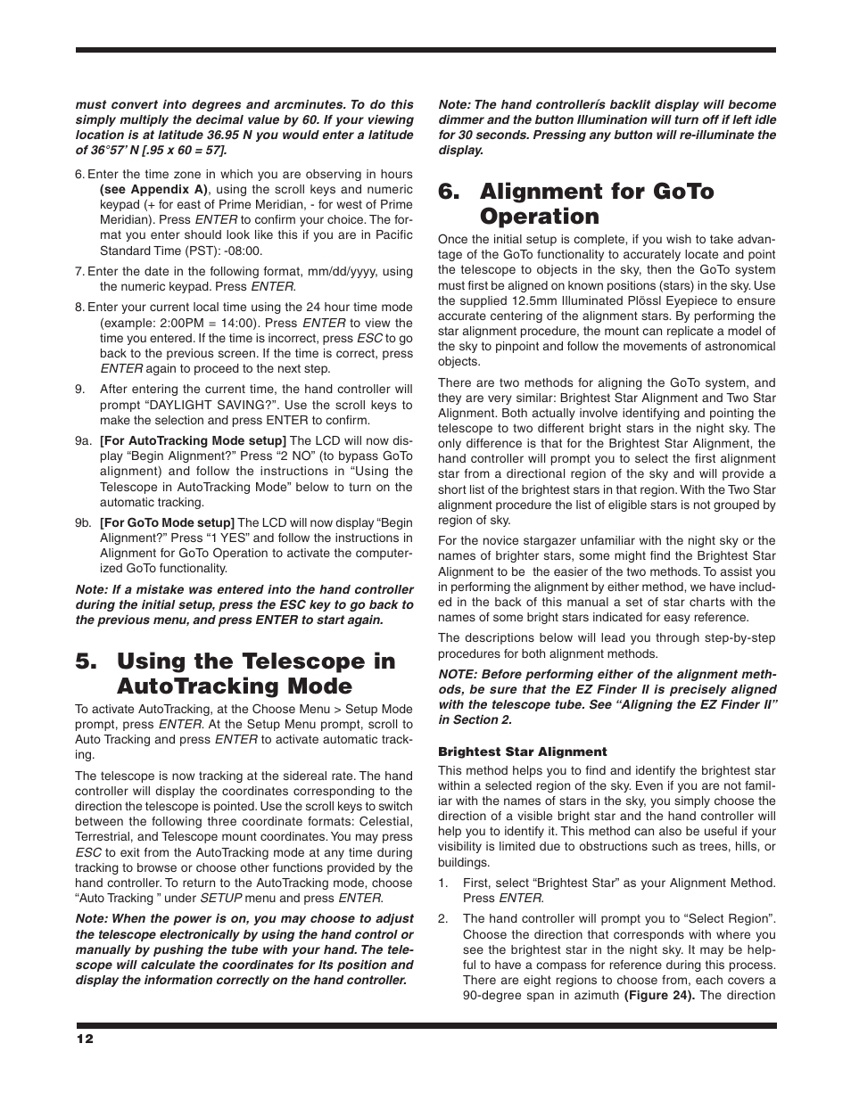 Using the telescope in 5. autotracking mode, Alignment for goto 6. operation | Orion SKYQUEST XTG User Manual | Page 12 / 37