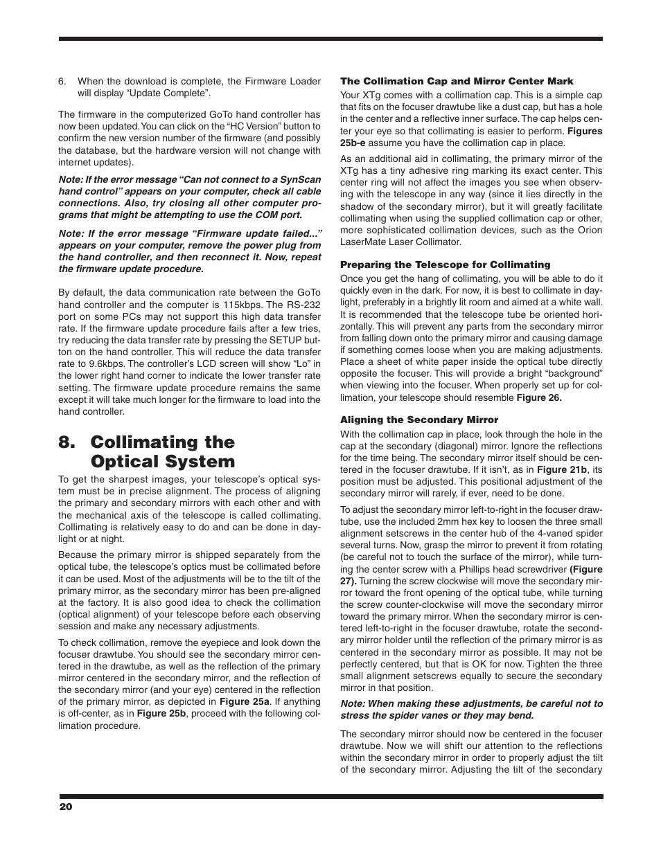 Collimating the 8. optical system | Orion SKYQUEST XTG User Manual | Page 20 / 37