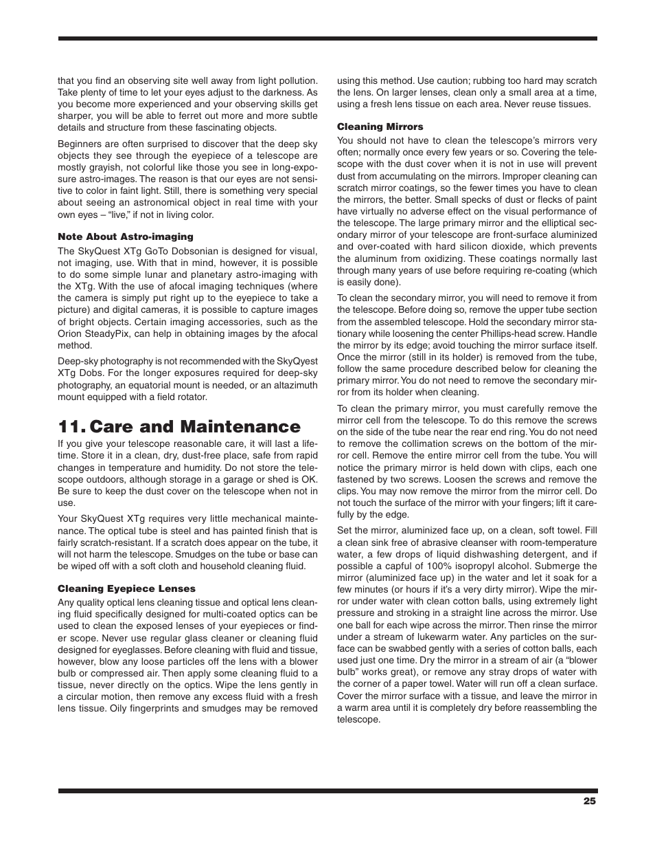 Care and maintenance 11 | Orion SKYQUEST XTG User Manual | Page 25 / 37