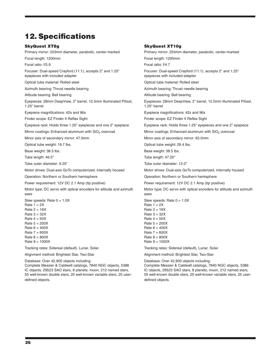 Specifications 12 | Orion SKYQUEST XTG User Manual | Page 26 / 37