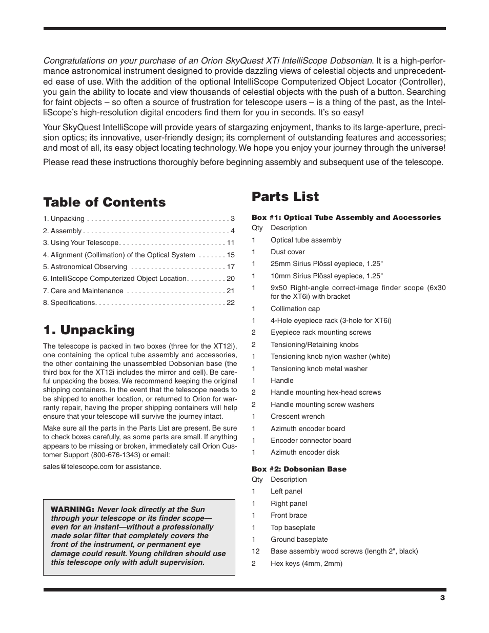 Orion SKYQUEST #27189 XT12I User Manual | Page 3 / 24