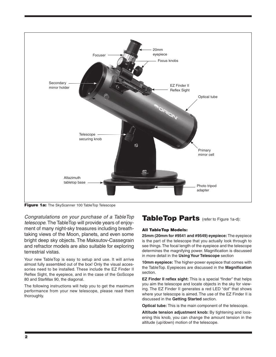 Tabletop parts | Orion STARMAX 9541 User Manual | Page 2 / 16