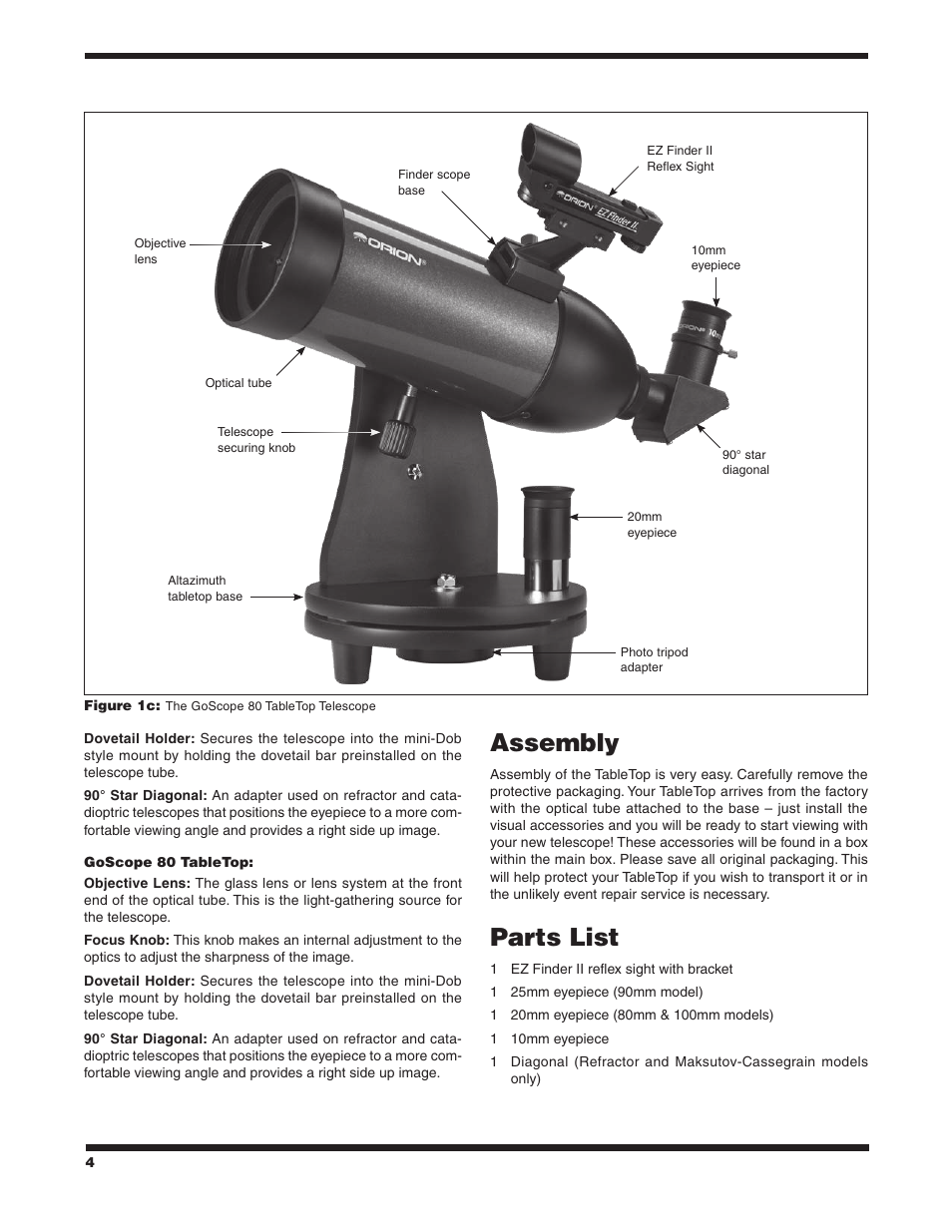 Assembly, Parts list | Orion STARMAX 9541 User Manual | Page 4 / 16