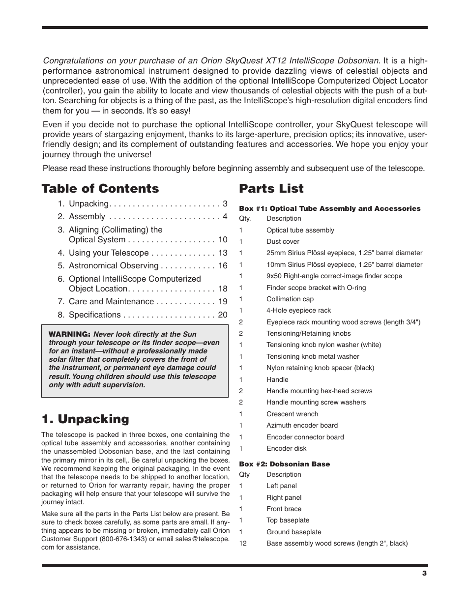 Orion SKYQUEST XT12 User Manual | Page 3 / 20