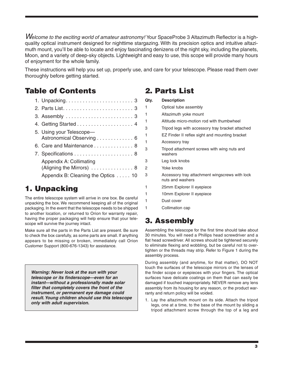 Orion SPACEPROBE 3 ALTAZ 9883 User Manual | Page 3 / 12