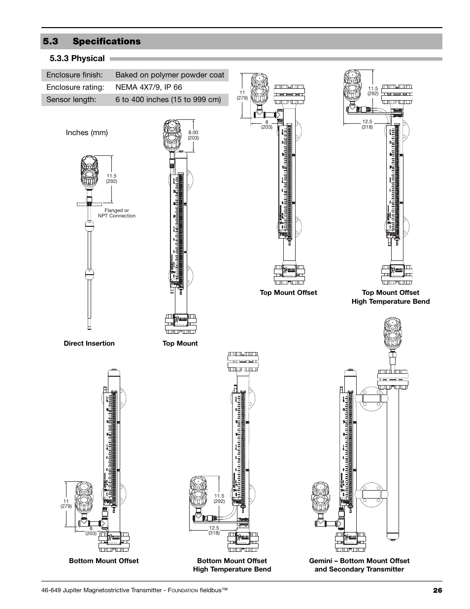 3 specifications, 3 physical, Inches (mm) | Orion 2xx User Manual | Page 29 / 36