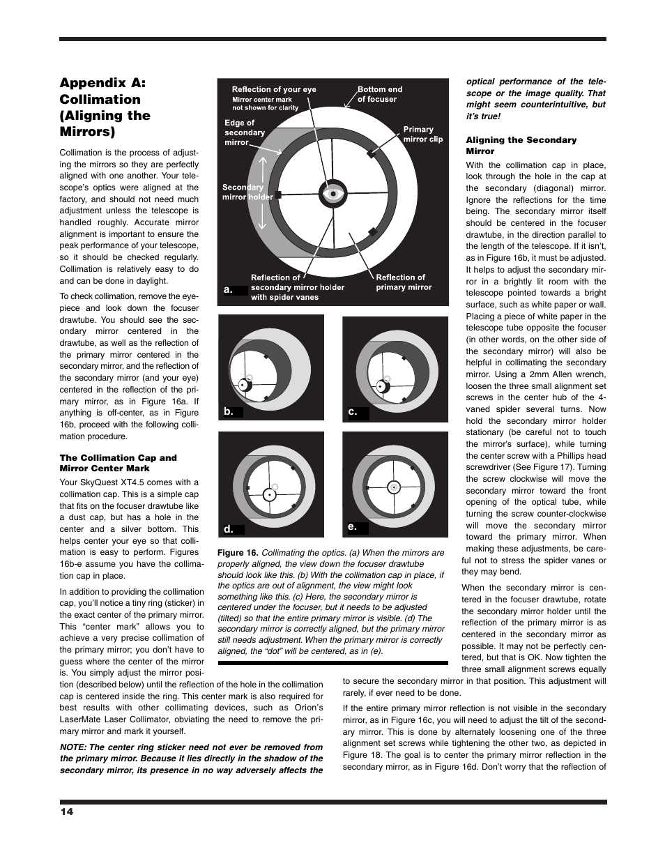 Appendix a: collimation (aligning the mirrors) | Orion XT4.5 User Manual | Page 14 / 16