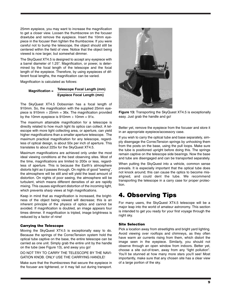 Observing tips | Orion XT4.5 User Manual | Page 9 / 16