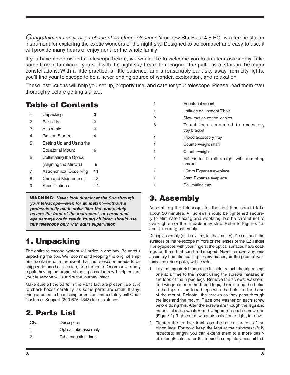 Orion starBlast 4.5 EQ User Manual | Page 3 / 14