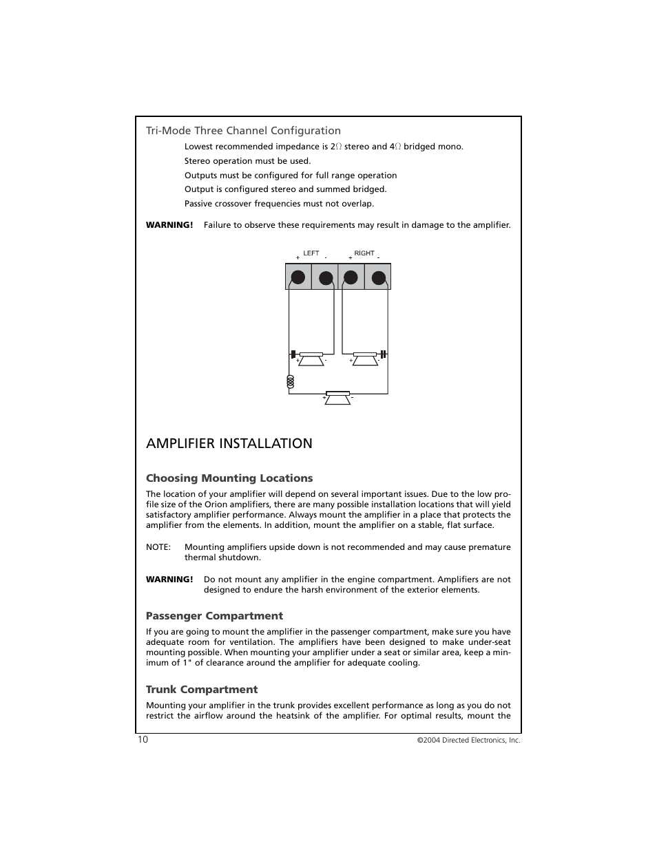 Amplifier installation | Orion 3002 User Manual | Page 11 / 19