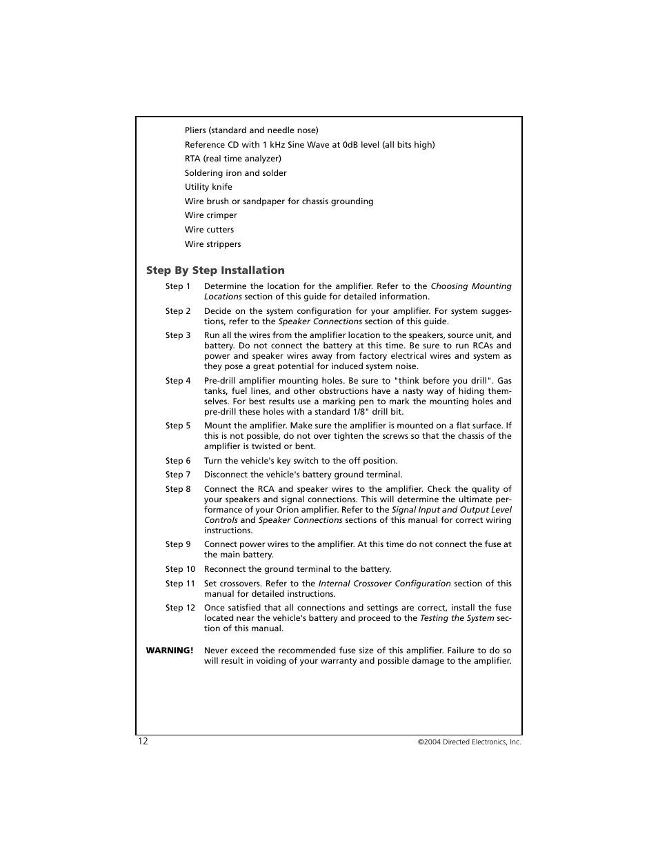 Step by step installation | Orion 3002 User Manual | Page 13 / 19