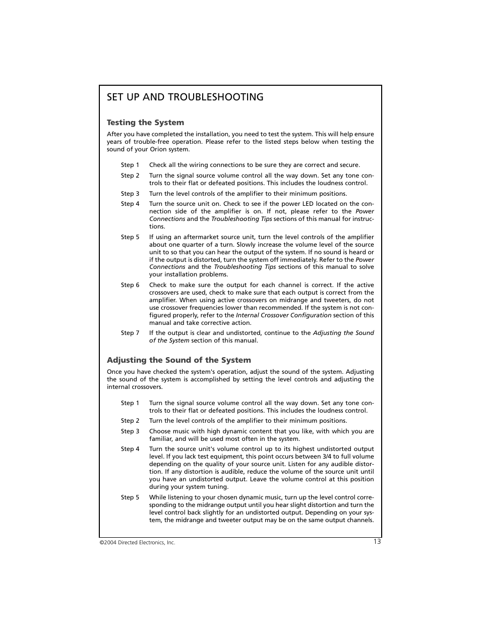 Set up and troubleshooting | Orion 3002 User Manual | Page 14 / 19