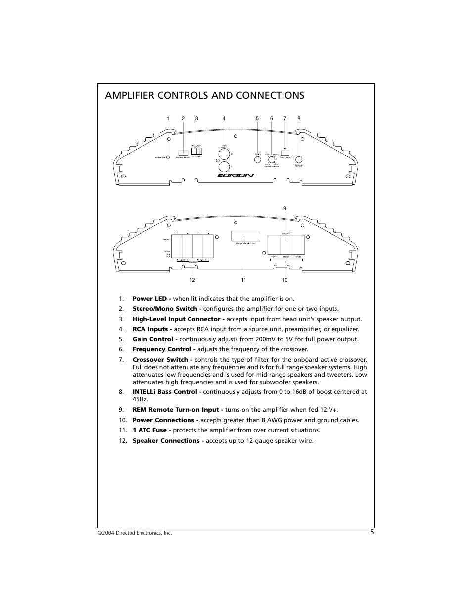 Amplifier controls and connections | Orion 3002 User Manual | Page 6 / 19