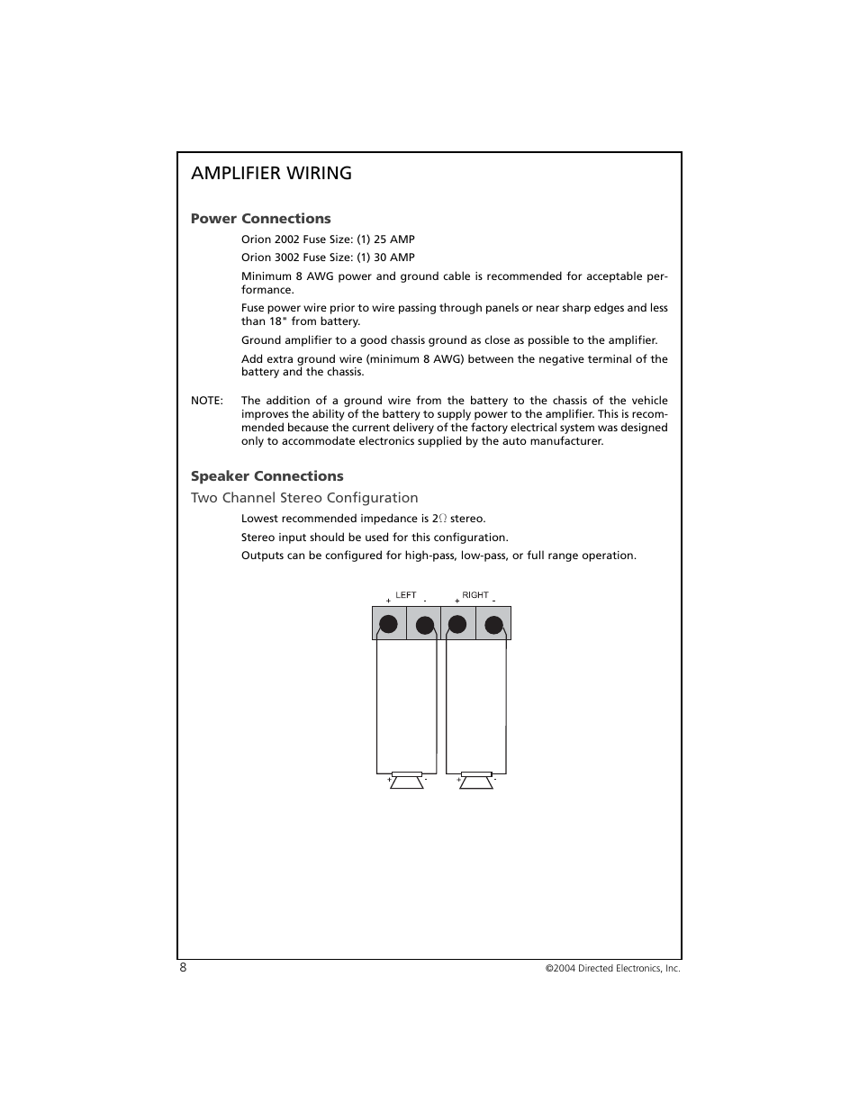 Amplifier wiring | Orion 3002 User Manual | Page 9 / 19