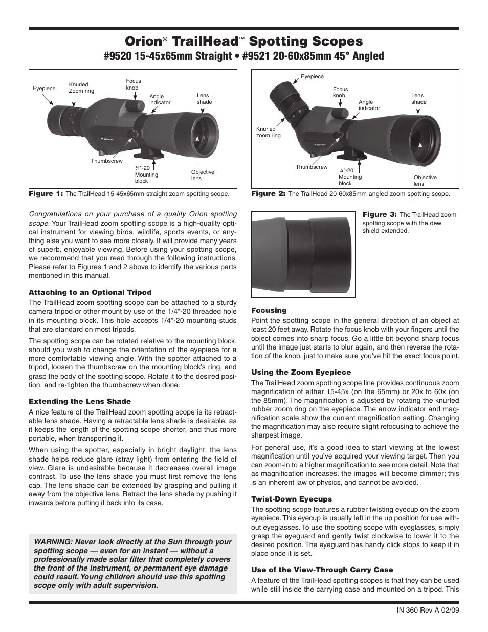 Orion TRAILHEAD 9520 User Manual | 2 pages