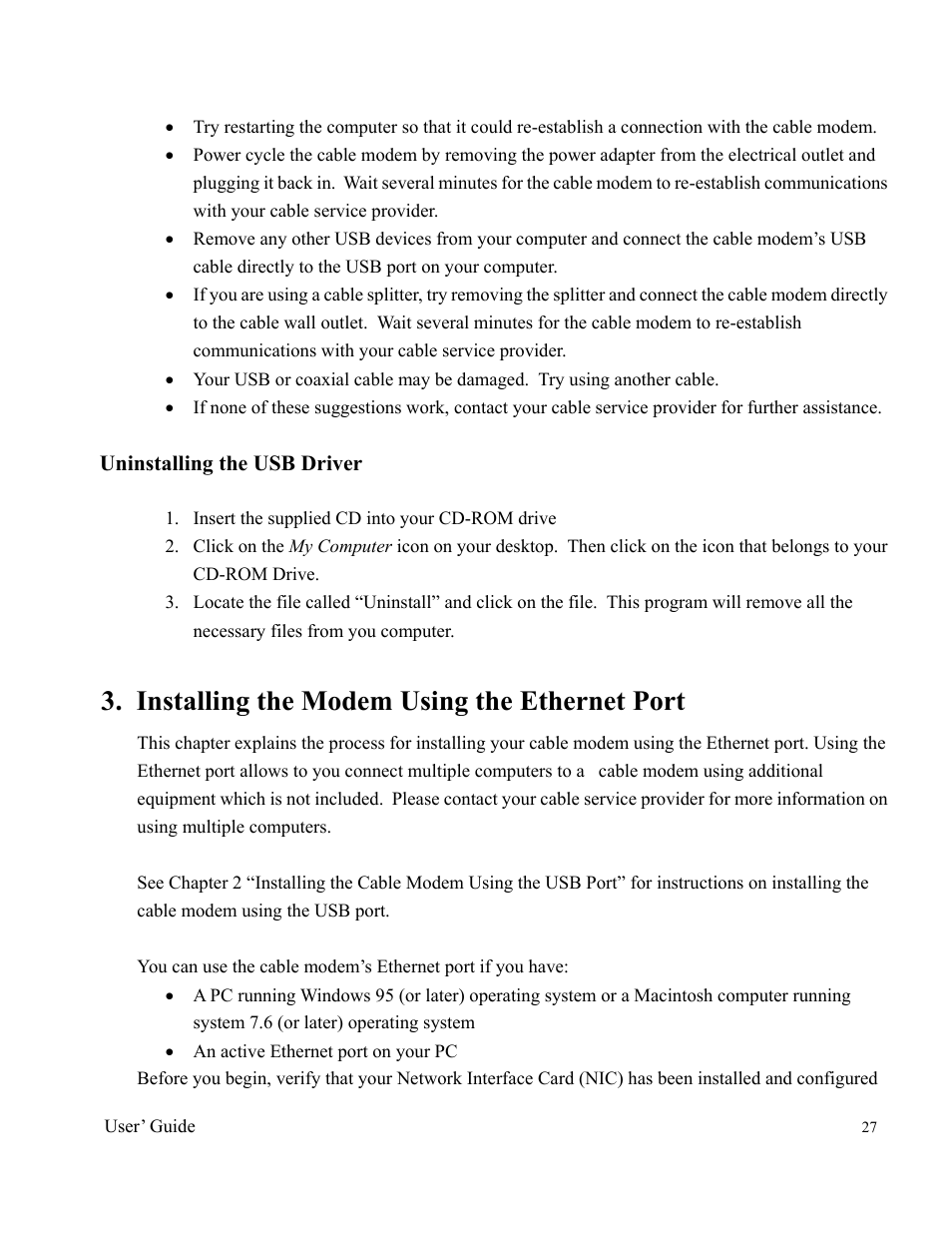 Installing the modem using the ethernet port | Orion 2000 User Manual | Page 27 / 80