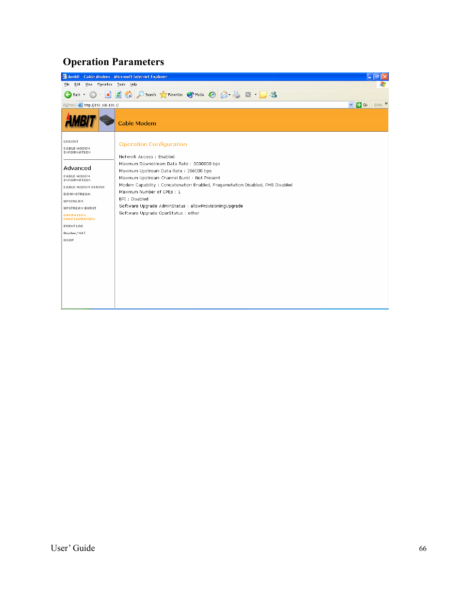 Operation parameters | Orion 2000 User Manual | Page 66 / 80