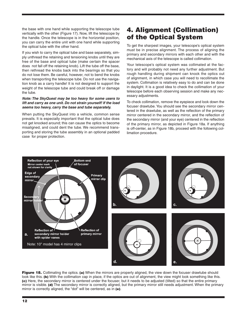 Alignment (collimation) of the optical system | Orion SKYQUEST XT8 User Manual | Page 12 / 20