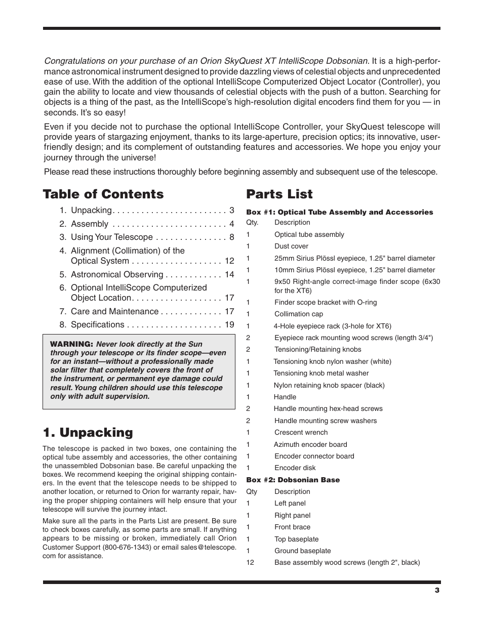 Orion SKYQUEST XT8 User Manual | Page 3 / 20