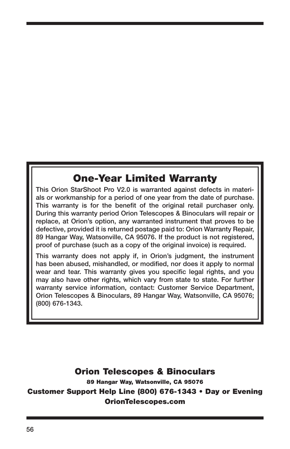 One-year limited warranty | Orion STARSHOOT 52085 User Manual | Page 29 / 29