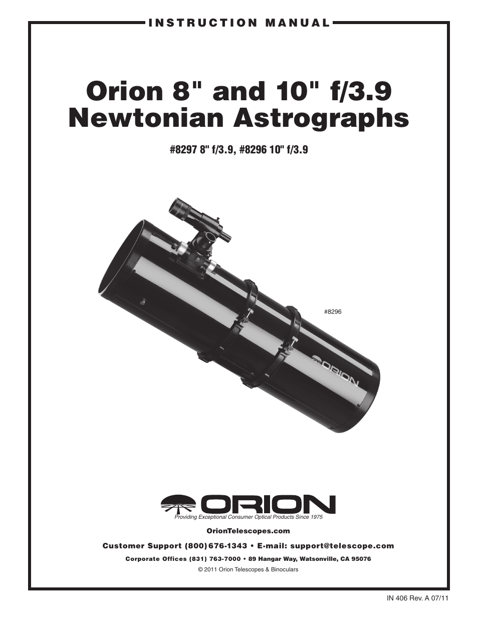 Orion #8297 8" F/3.9 User Manual | 12 pages