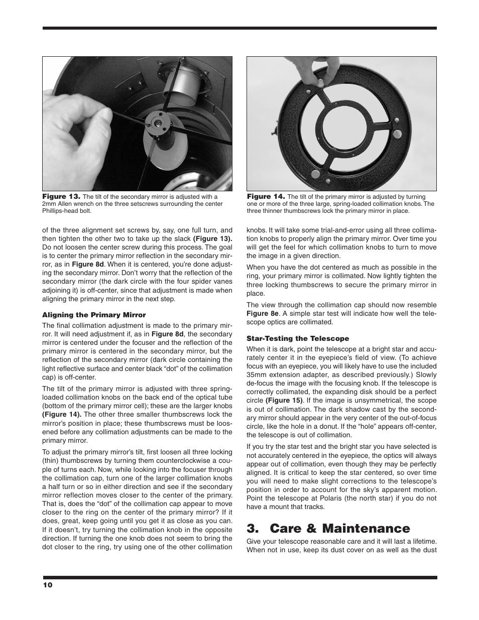 Care & maintenance | Orion #8297 8" F/3.9 User Manual | Page 10 / 12