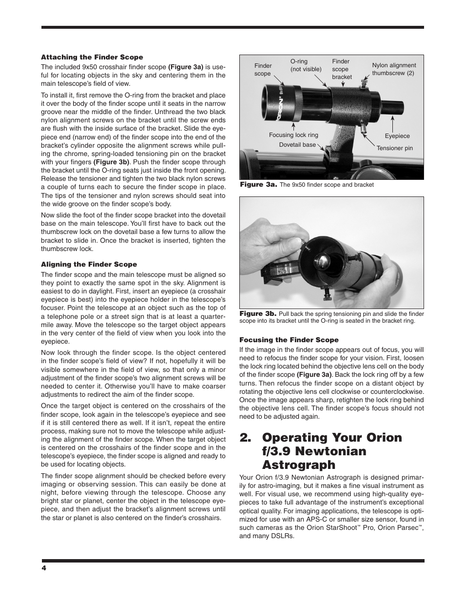 Operating your orion f/3.9 newtonian astrograph | Orion #8297 8" F/3.9 User Manual | Page 4 / 12