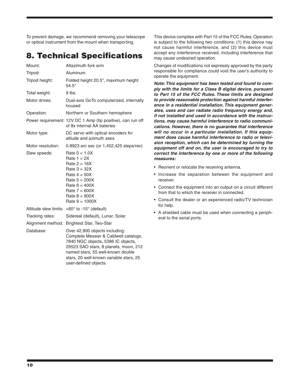 Technical specifications | Orion 9481 User Manual | Page 10 / 14