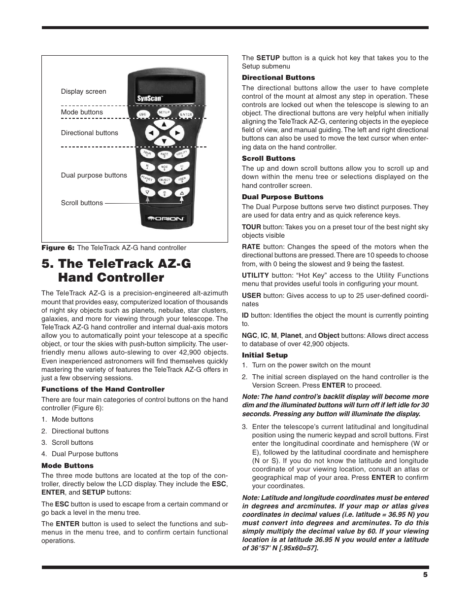 The teletrack az‑g hand controller | Orion 9481 User Manual | Page 5 / 14