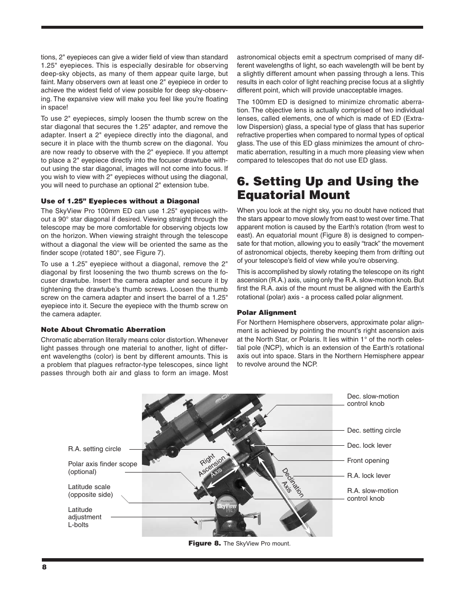 Setting up and using the equatorial mount | Orion ED EQ User Manual | Page 8 / 18