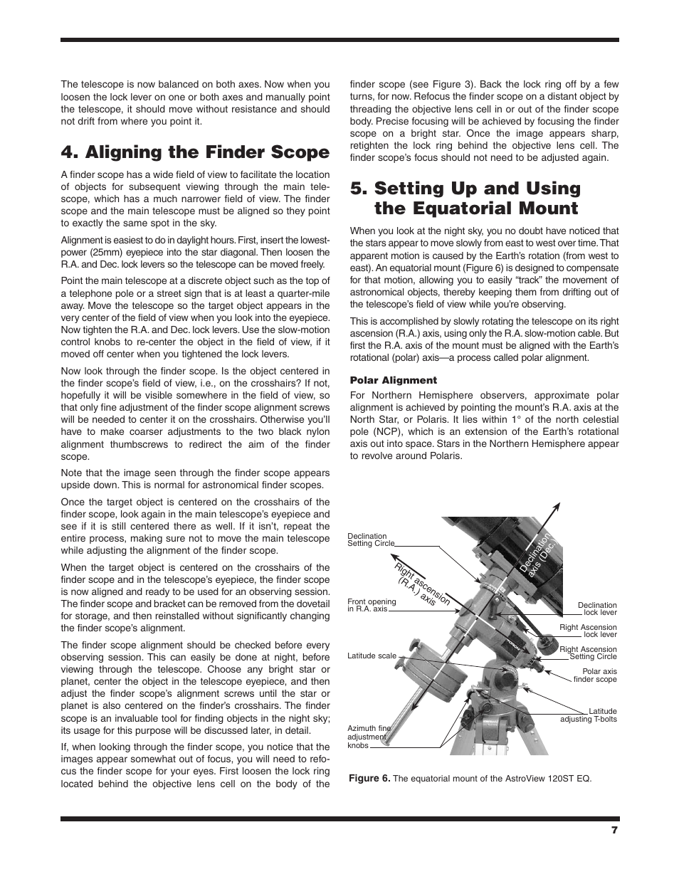 Aligning the finder scope, Setting up and using the equatorial mount | Orion AstroView 9005 User Manual | Page 7 / 16
