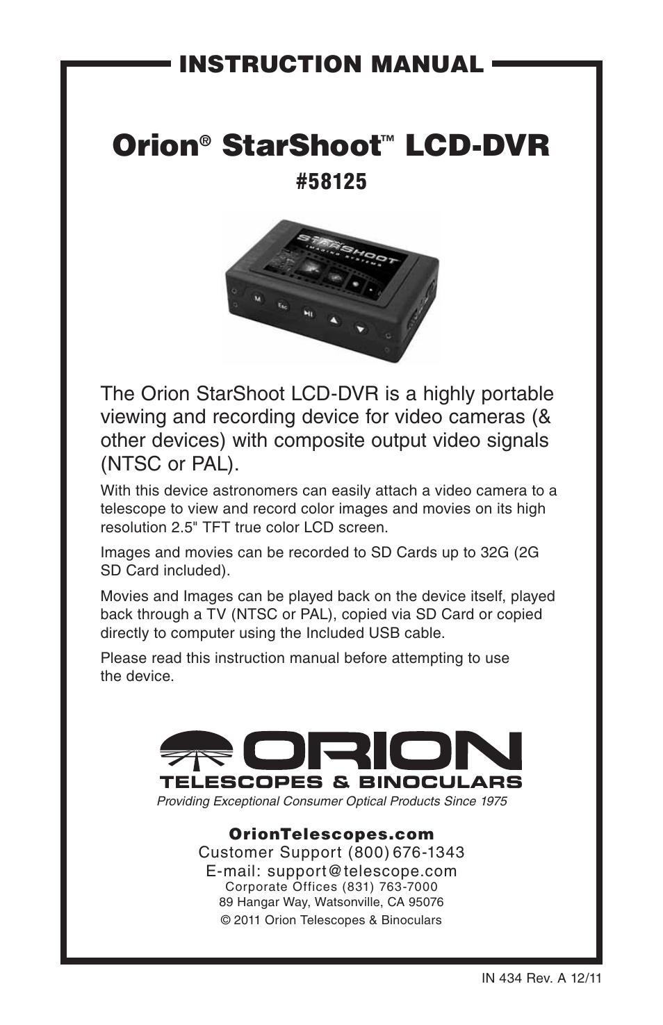 Orion STARSHOOT 58125 User Manual | 15 pages