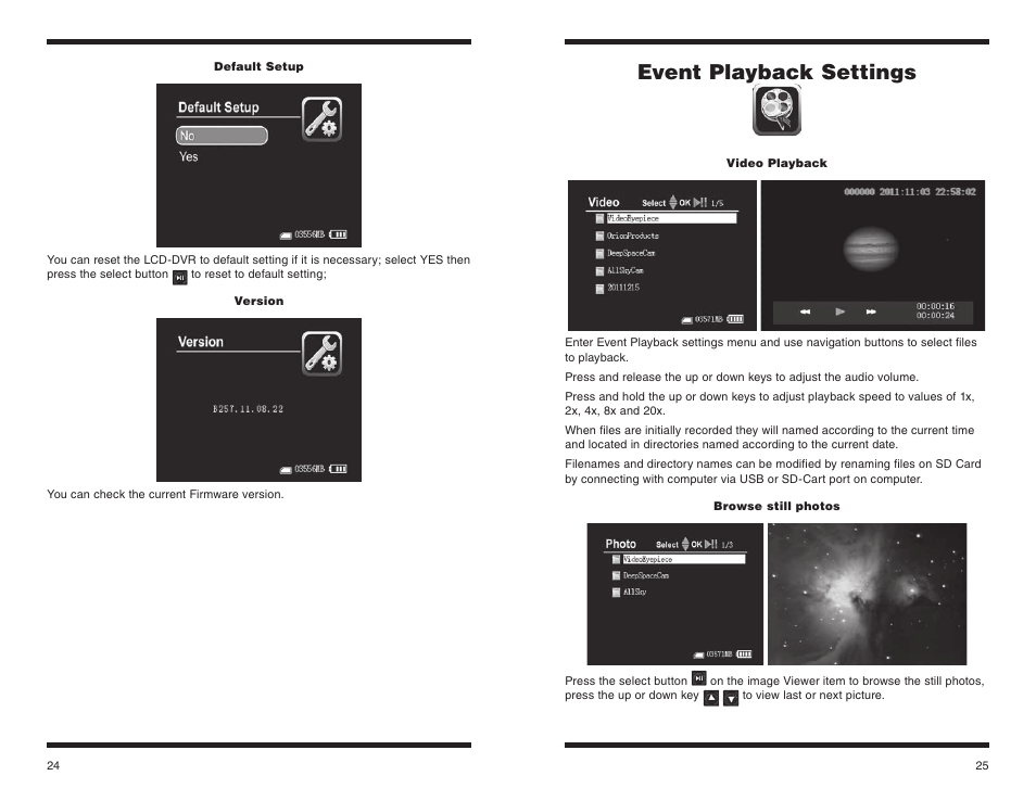 Event playback settings | Orion STARSHOOT 58125 User Manual | Page 13 / 15