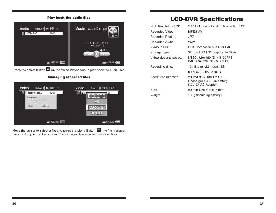 Lcd-dvr specifications | Orion STARSHOOT 58125 User Manual | Page 14 / 15