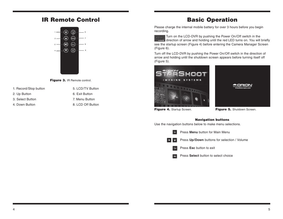 Ir remote control, Basic operation | Orion STARSHOOT 58125 User Manual | Page 3 / 15
