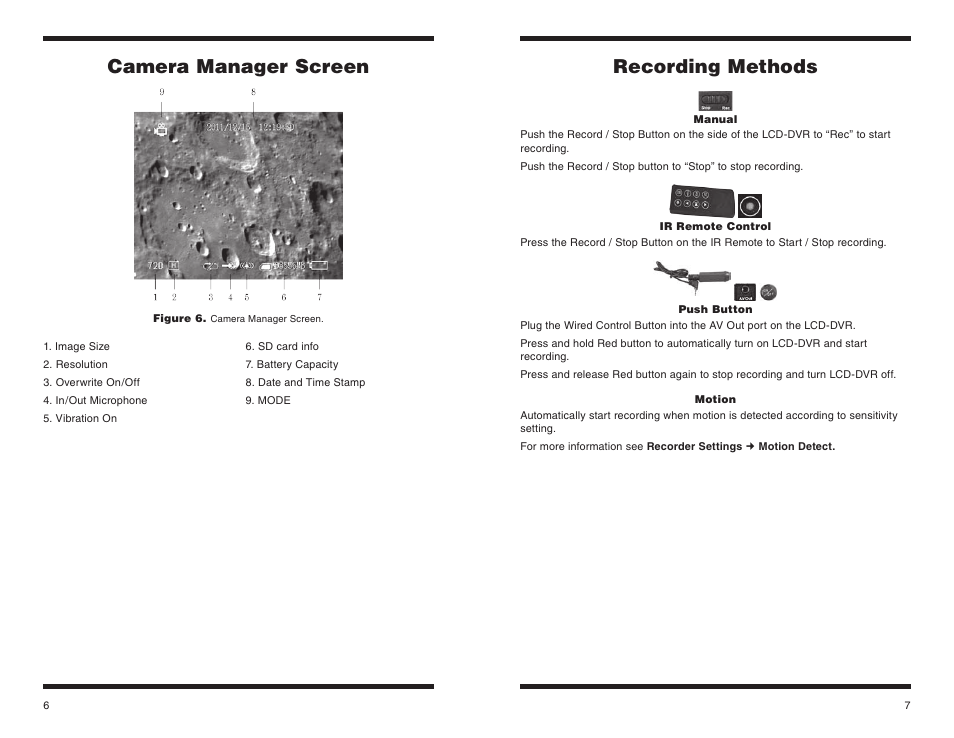 Camera manager screen, Recording methods | Orion STARSHOOT 58125 User Manual | Page 4 / 15