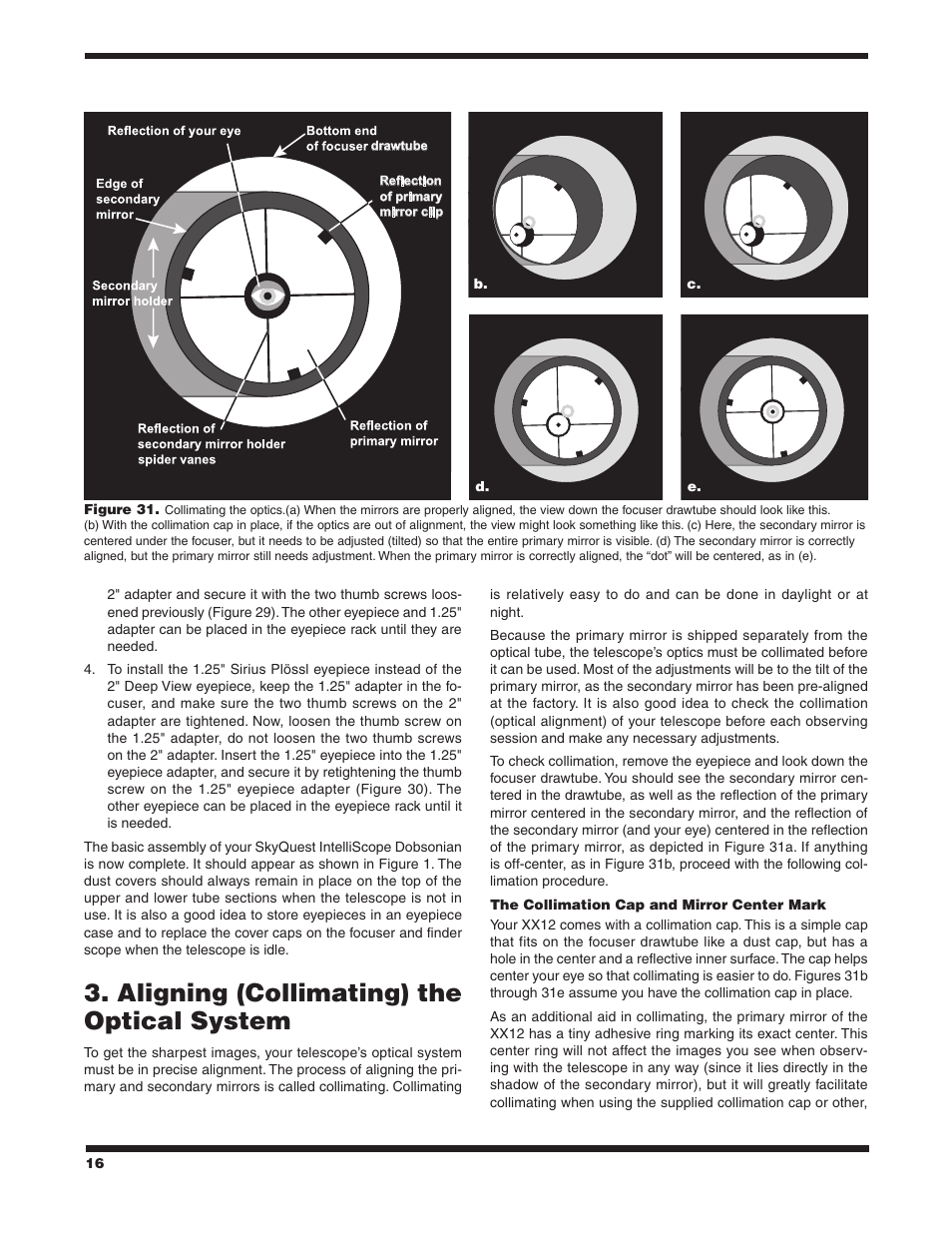 Aligning (collimating) the optical system | Orion SKYQUEST XX12 User Manual | Page 16 / 28