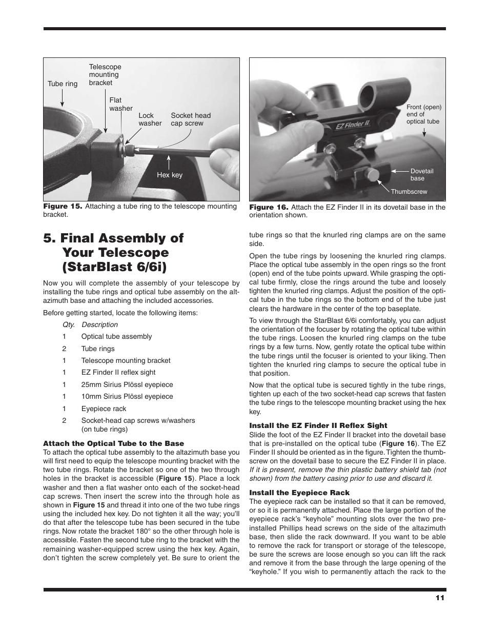 Final assembly of your telescope (starblast 6/6i) | Orion STARBLAST 6/6I User Manual | Page 11 / 64