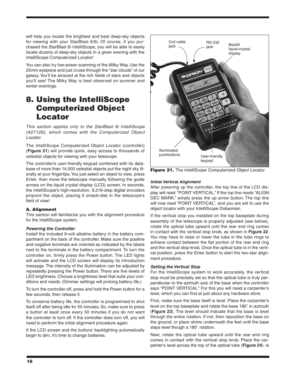 Using the intelliscope computerized object locator | Orion STARBLAST 6/6I User Manual | Page 16 / 64
